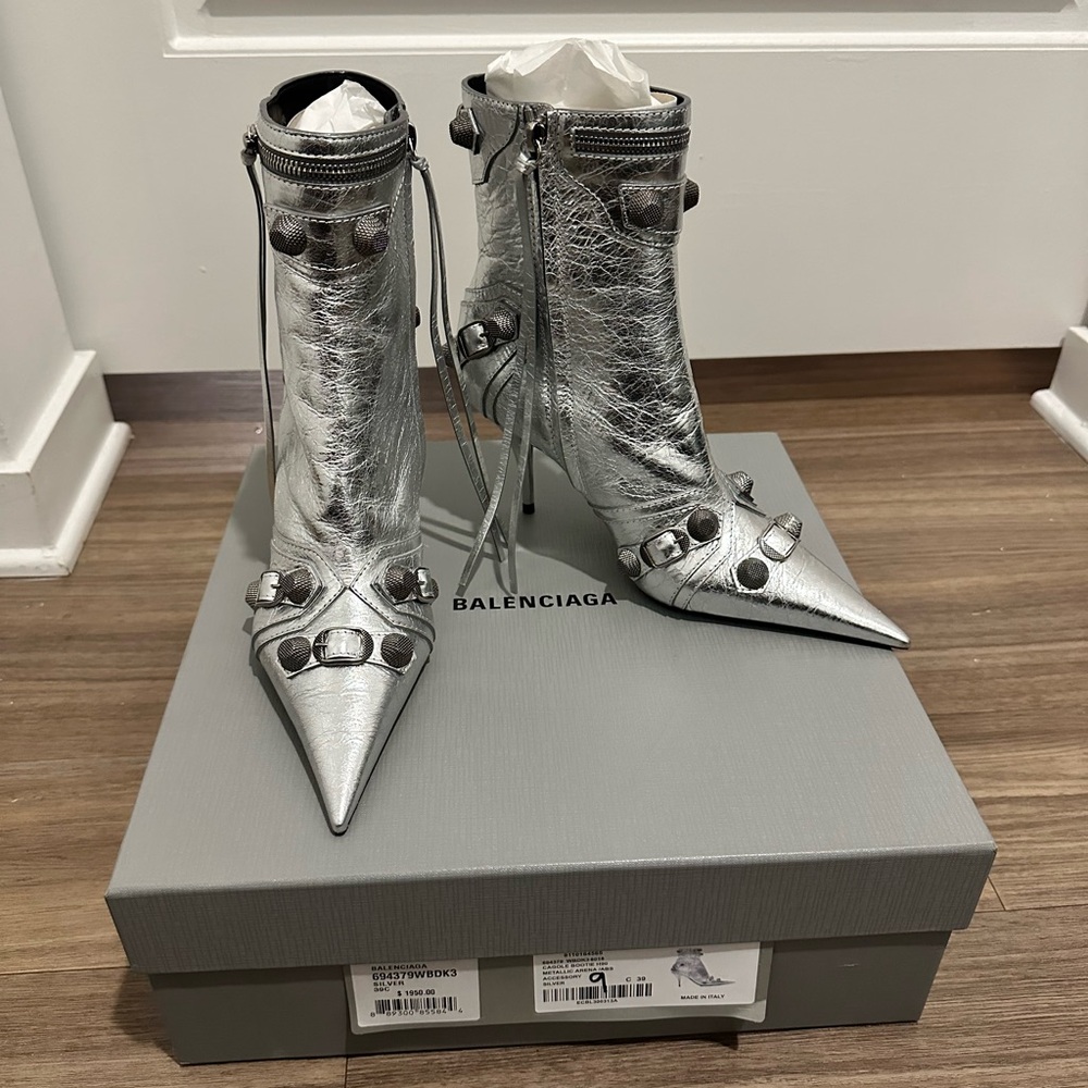 Balenciaga Cagole 90mm metallic ankle boots NIB